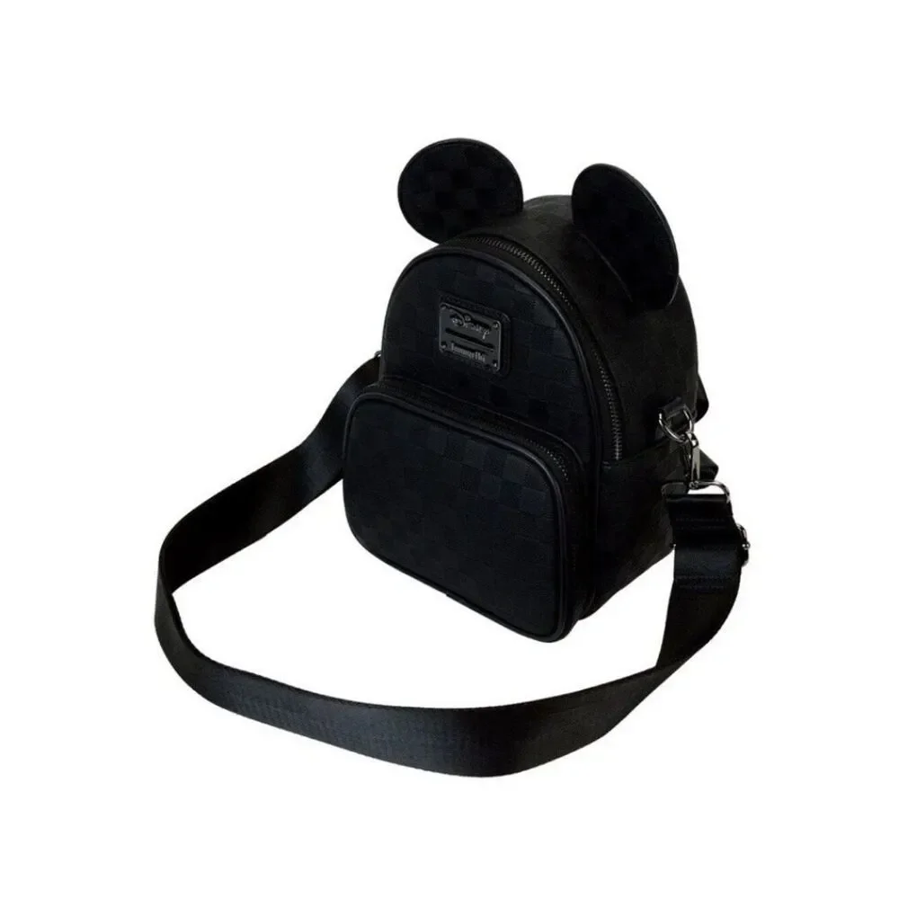 Disney Parks Loungefly Black Woven Faux Leather Mickey Mouse Ears Backpack NWT